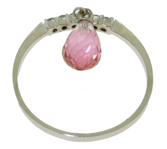 1.45 Carat 14K Solid White Gold Ring Natural Diamond Dangling Pink Topaz