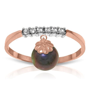 2.1 Carat 14K Solid Rose Gold Ring Natural Diamond Dangling Black Pearl