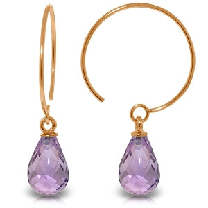 14K Solid Rose Gold Circle Wire Earrings w/ Amethyst
