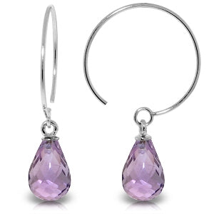 1.35 Carat 14K Solid White Gold Circle Wire Earrings Amethyst