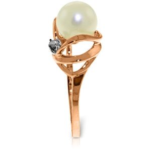 14K Solid Rose Gold Ring w/ Natural Diamond & Pearl