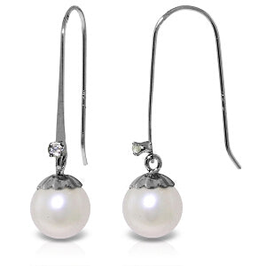 4.03 Carat 14K Solid White Gold Fish Hook Earrings Diamond Pearl