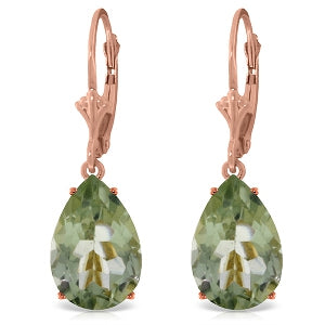 14K Solid Rose Gold Leverback Earrings Natural Green Amethyst Certified