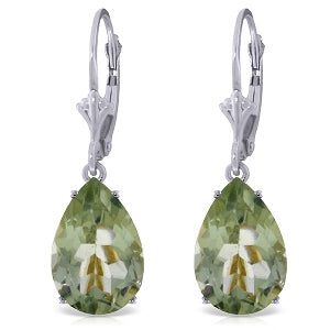 10 Carat 14K Solid White Gold Leverback Earrings Natural Green Amethyst