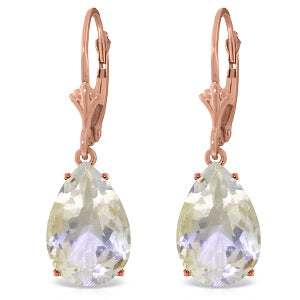 14K Solid Rose Gold Leverback Earrings Natural Rose Topaz Gemstone
