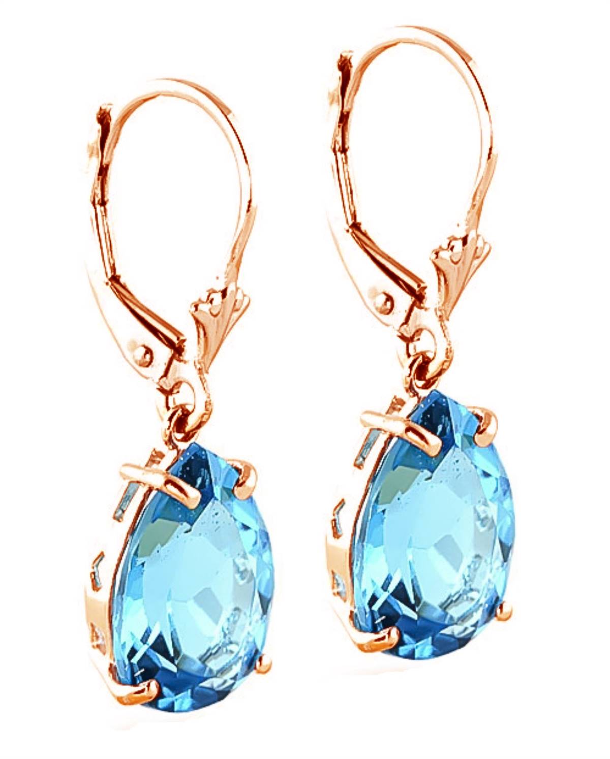 14K Solid Rose Gold Leverback Earrings Blue Topaz Series Limited Edition