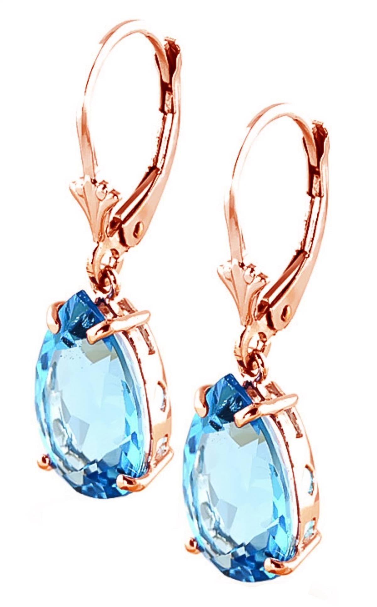 14K Solid Rose Gold Leverback Earrings Blue Topaz Series Limited Edition