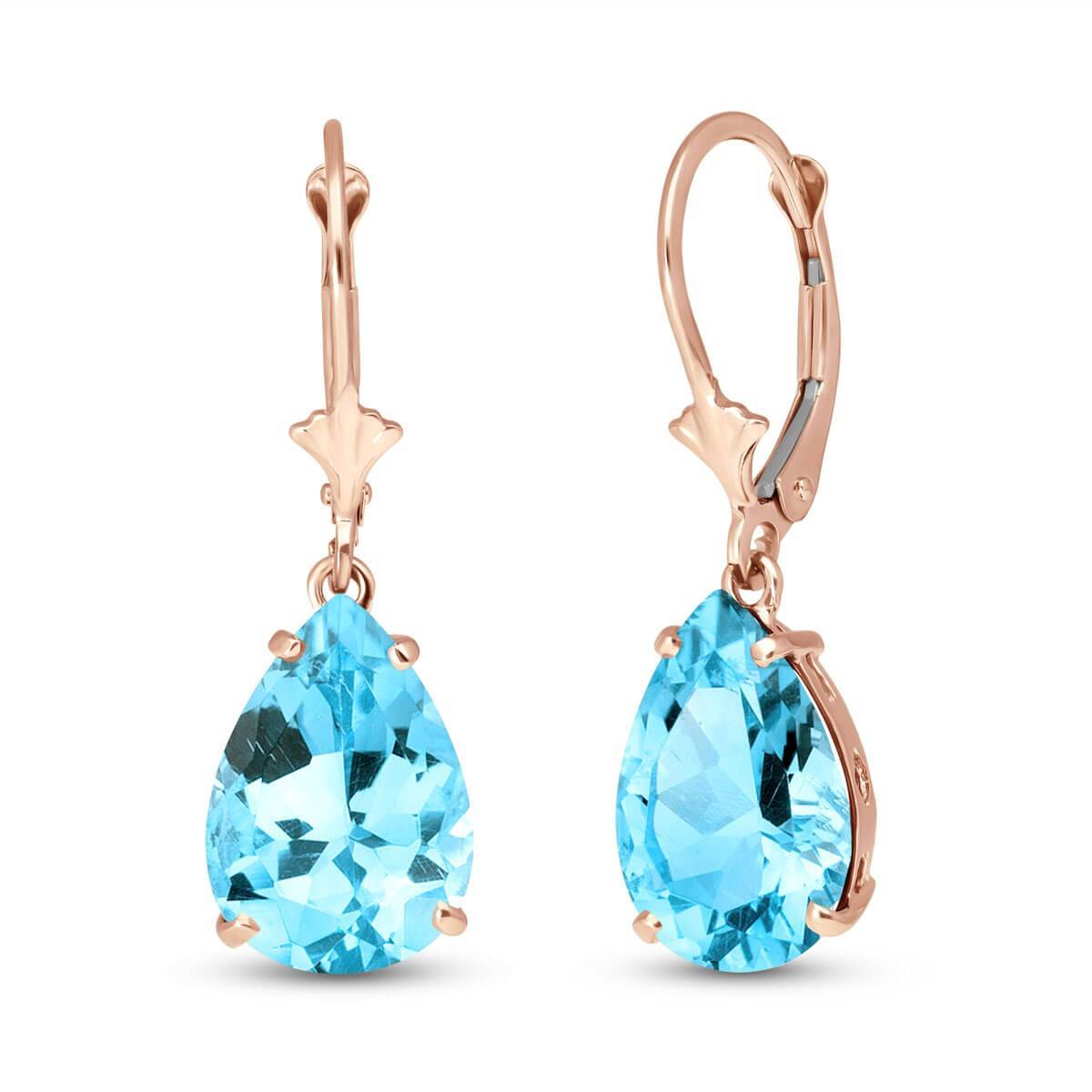 14K Solid Rose Gold Leverback Earrings Blue Topaz Series Limited Edition