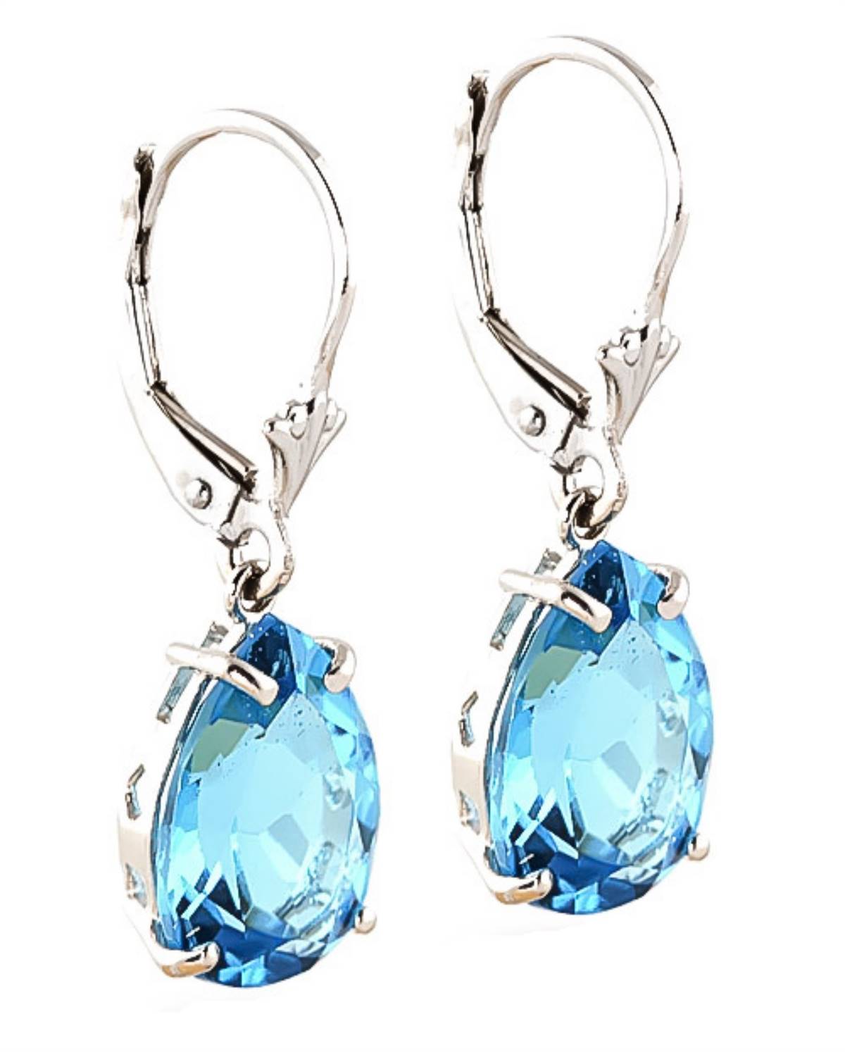 13 Carat 14K Solid White Gold Leverback Earrings Natural Blue Topaz