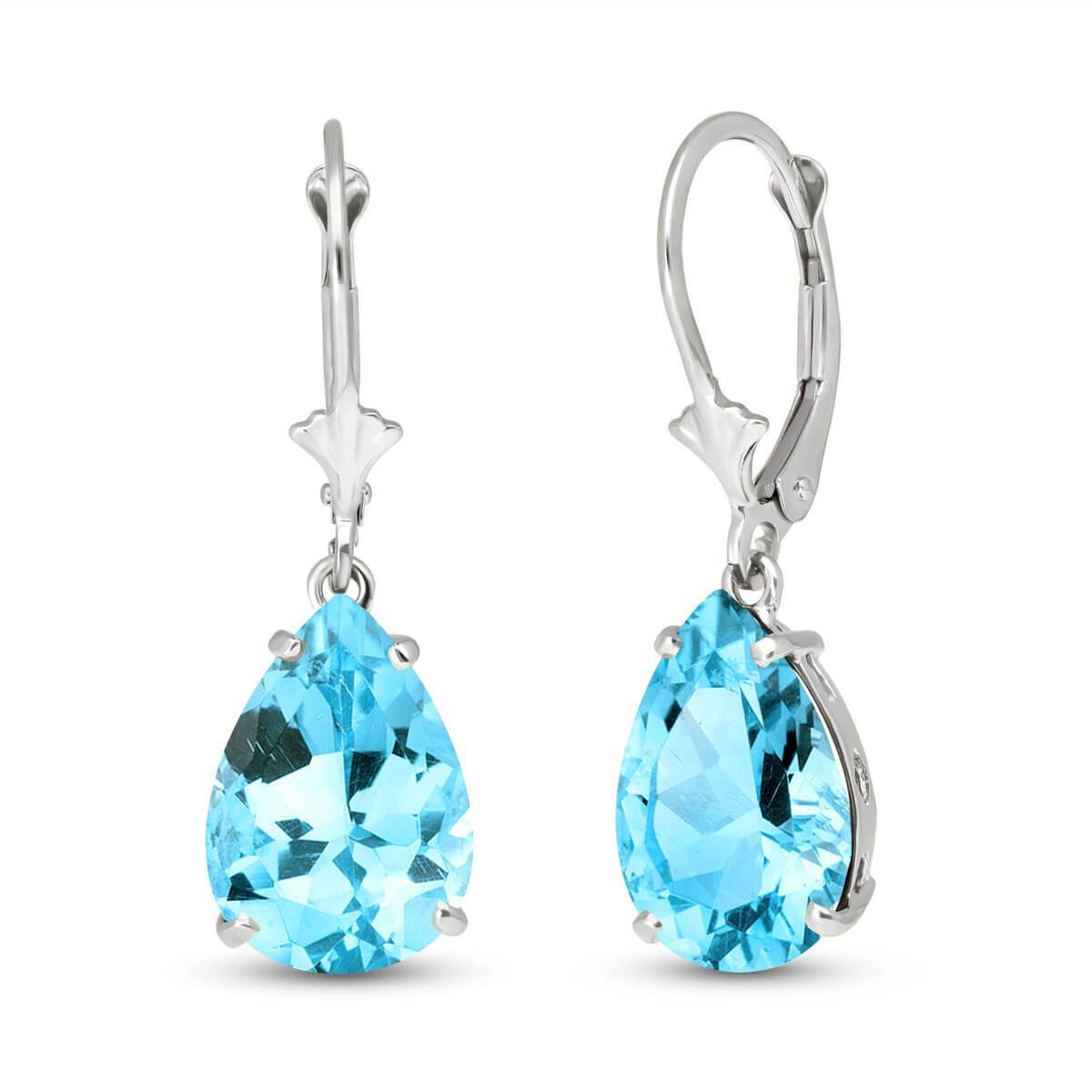 13 Carat 14K Solid White Gold Leverback Earrings Natural Blue Topaz