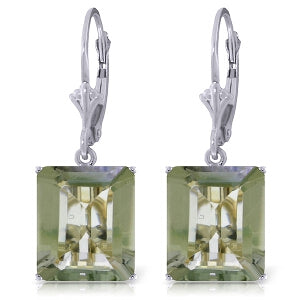 13 Carat 14K Solid White Gold Leverback Earrings Green Amethyst