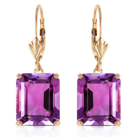 13 Carat 14K Solid Yellow Gold Leverback Earrings Amethyst