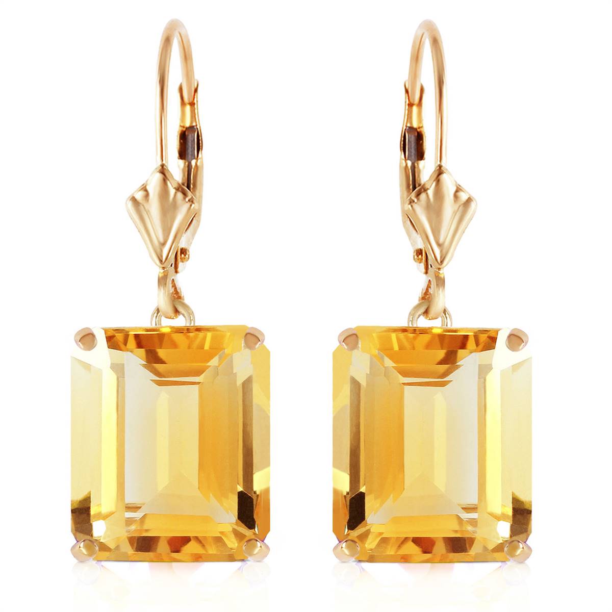 13 Carat 14K Solid Yellow Gold Leverback Earrings Citrine