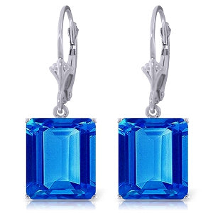 13 Carat 14K Solid White Gold Leverback Earrings Blue Topaz