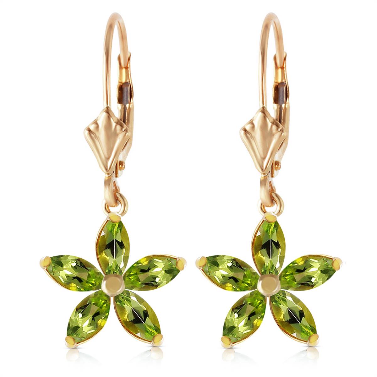 2.8 Carat 14K Solid Yellow Gold Leverback Earrings Natural Peridot