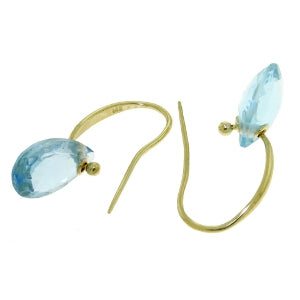 8 Carat 14K Solid Yellow Gold Fish Hook Earrings Blue Topaz