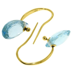 8 Carat 14K Solid Yellow Gold Fish Hook Earrings Blue Topaz