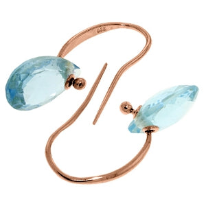 14K Solid Rose Gold Fish Hook Blue Topaz Earrings