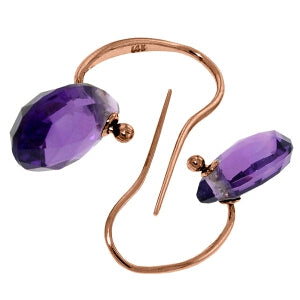 14K Solid Rose Gold Fish Hook Amethyst Earrings