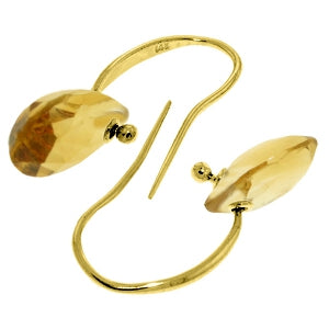 8 Carat 14K Solid Yellow Gold Fish Hook Earrings Citrine