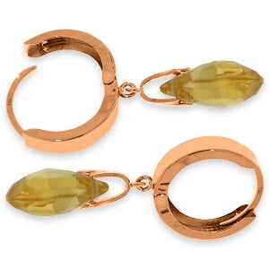 14K Solid Rose Gold Hoop Natural Citrine Earrings Jewelry