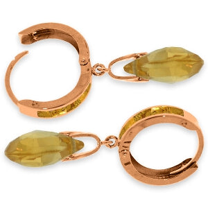 14K Solid Rose Gold Hoop Natural Citrine Earrings Certified
