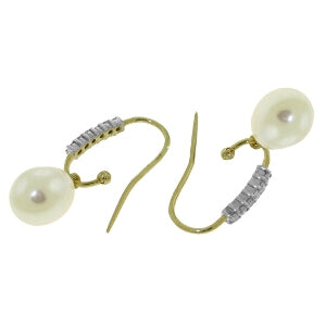 8.18 Carat 14K Solid Yellow Gold Impressions Pearl Diamond Earrings