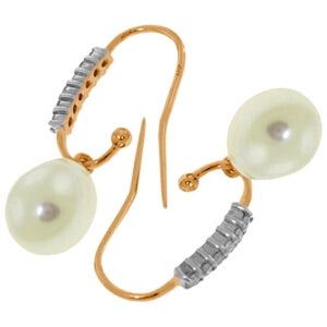 14K Solid Rose Gold Fish Hook Diamond & Pearl Earrings Certified