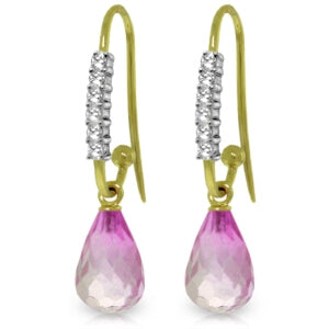 4.68 Carat 14K Solid Yellow Gold Impressions Pink Topaz Diamond Earrings