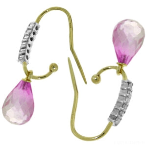 4.68 Carat 14K Solid Yellow Gold Impressions Pink Topaz Diamond Earrings