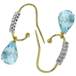 4.68 Carat 14K Solid Yellow Gold Impressions Blue Topaz Diamond Earrings