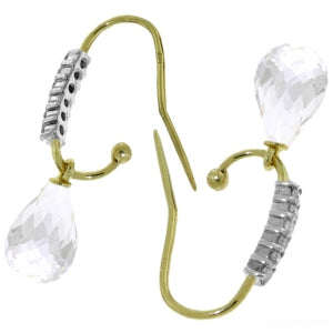 4.68 Carat 14K Solid Yellow Gold Fish Hook Earrings Diamond White Topaz