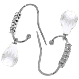 4.68 Carat 14K Solid White Gold Fish Hook Earrings Diamond White Topaz