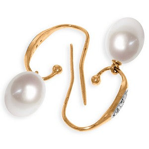 14K Solid Rose Gold Fish Hook Diamond & Pearl Earrings