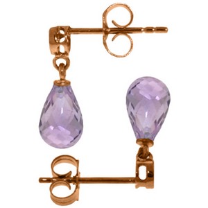 14K Solid Rose Gold Diamond & Amethyst Fine Earrings
