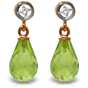 14K Solid Rose Gold Diamond & Peridot Gemstone Earrings