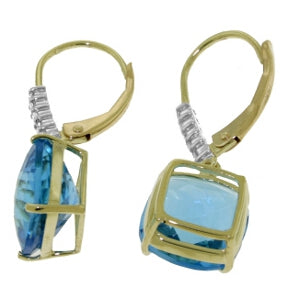 7.35 Carat 14K Solid Yellow Gold Perdita Blue Topaz Diamond Earrings
