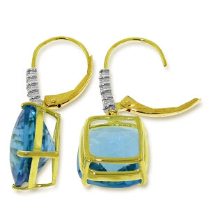7.35 Carat 14K Solid Yellow Gold Perdita Blue Topaz Diamond Earrings