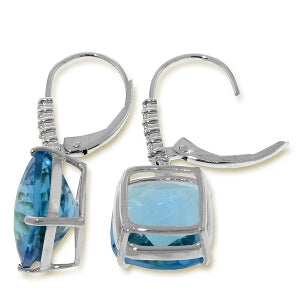 7.35 Carat 14K Solid White Gold Ruzgar Blue Topaz Diamond Earrings