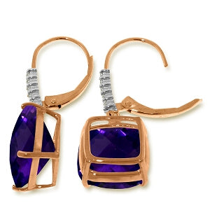 7.35 Carat 14K Solid Rose Gold Leverback Earrings Natural Diamond Amethyst