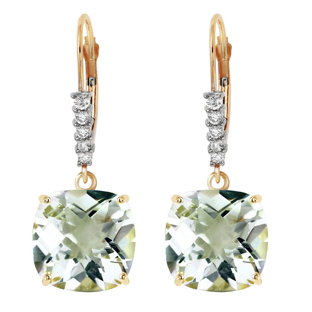 7.35 Carat 14K Solid Yellow Gold Leverback Earrings Diamond Green Amethyst