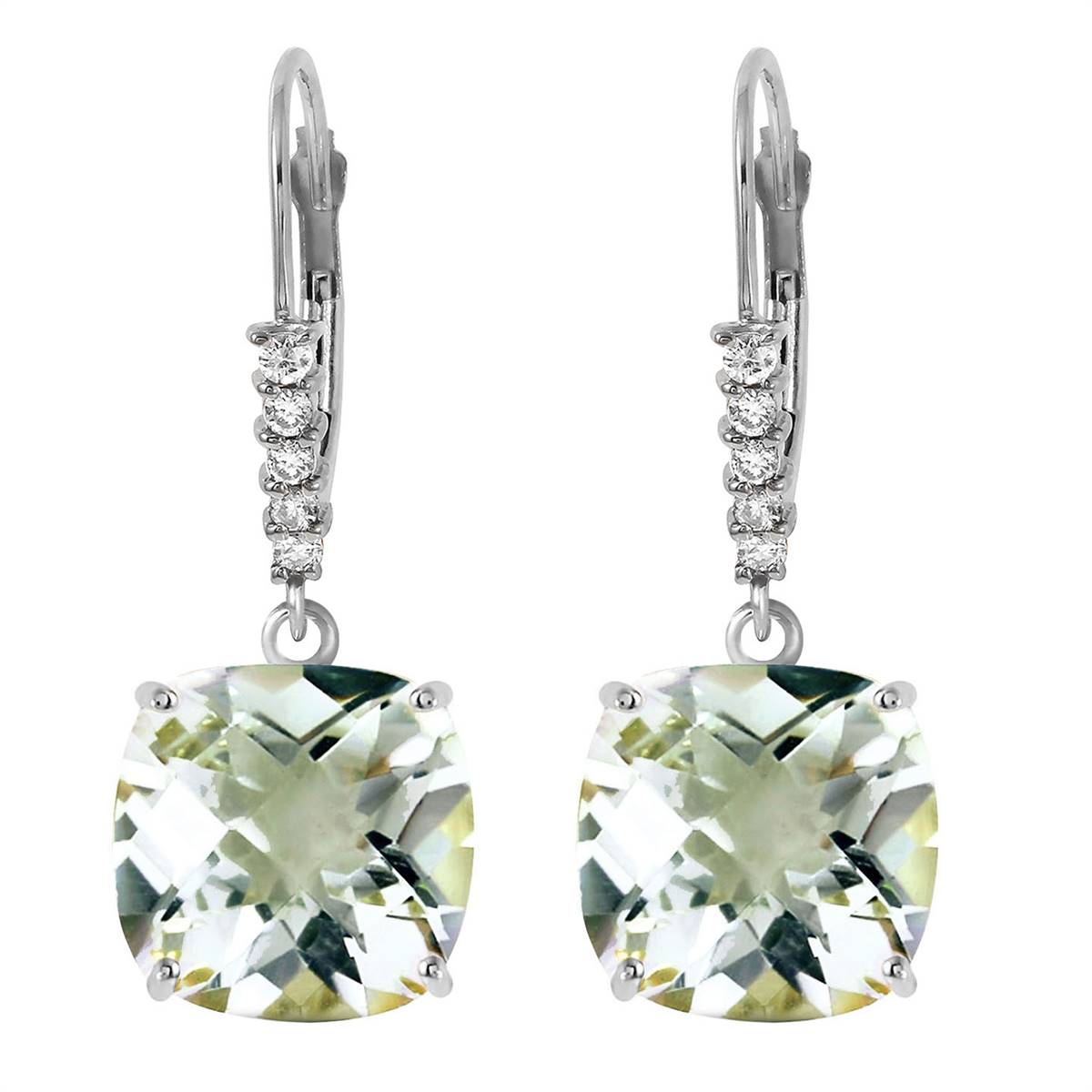 7.35 Carat 14K Solid White Gold Leverback Earrings Diamond Green Amethyst