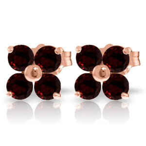 14K Solid Rose Gold Stud Earrings Natural Garnet Jewelry