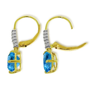 3.15 Carat 14K Solid Yellow Gold Violeta Blue Topaz Diamond Earrings