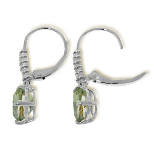 3.15 Carat 14K Solid White Gold Leverback Earrings Diamond Green Amethyst