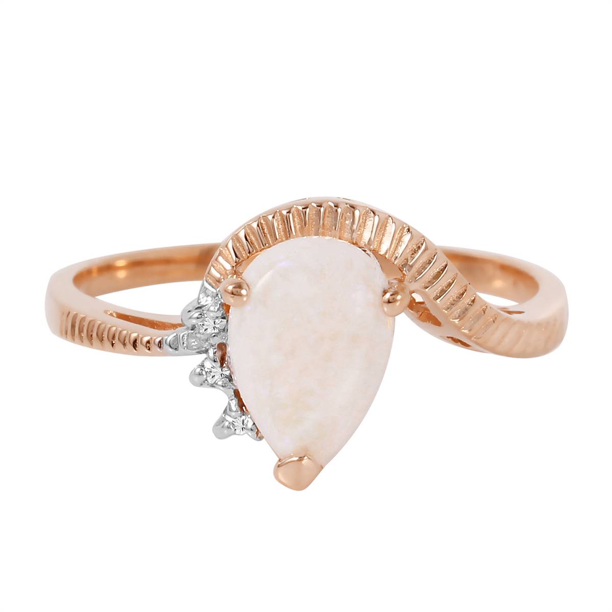 0.79 Carat 14K Solid Rose Gold Azur Opal Diamond Ring