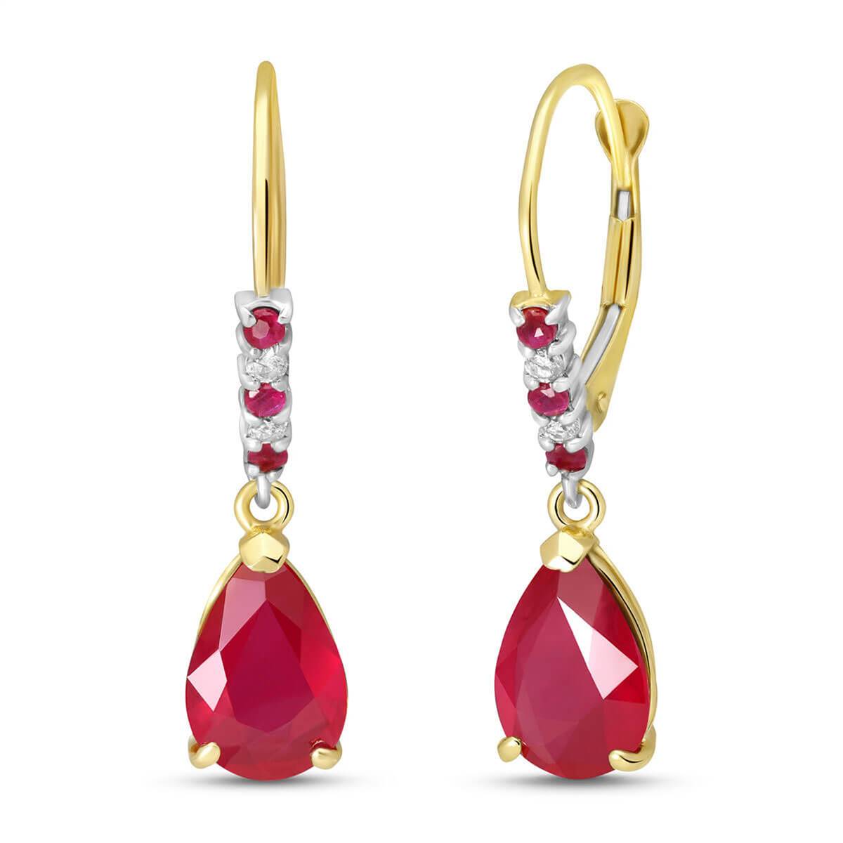 3.18 Carat 14K Solid Yellow Gold Longevity Ruby Diamond Earrings