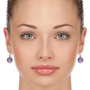 14K Solid Rose Gold Fish Hook Amethyst Genuine Earrings