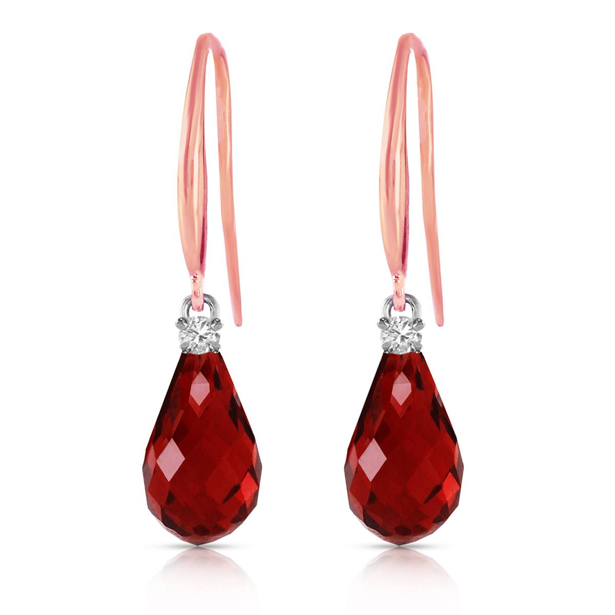 14K Solid Rose Gold Fish Hook Diamond & Garnet Earrings