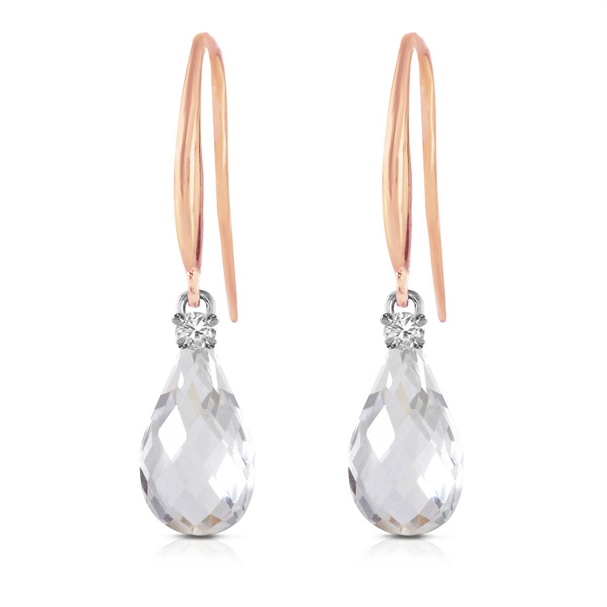 14K Solid Rose Gold Fish Hook Diamond & Rose Topaz Earrings Gemstone